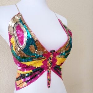 🤍 Leg Avenue rare vintage Y2K dragonfly sequin crop top